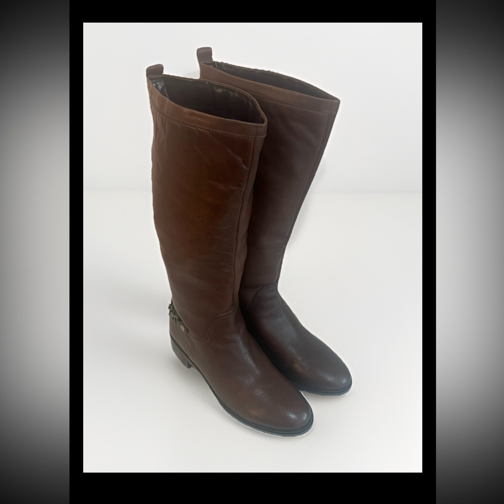 Franco Fortini HEATHER Brown Knee-High Leather Boot Riding Biker Moto Pull-on